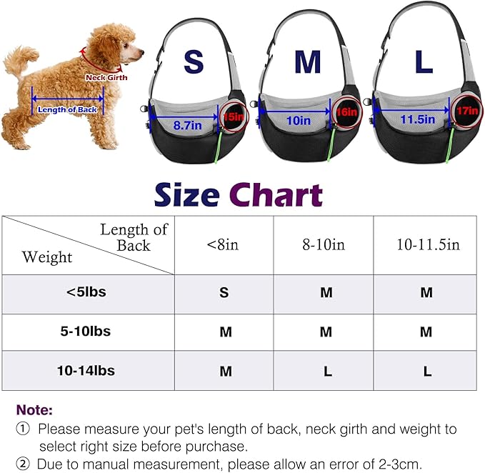 Pawaboo Pet Dog Sling Carrier, Hand Free Drawstring Dog Papoose with Adjustable Strap, Breathable Mesh Bag for Puppy Cat, Crossbody Satchel Dog Purse with Pocket for Outdoor Travel, Black, Small