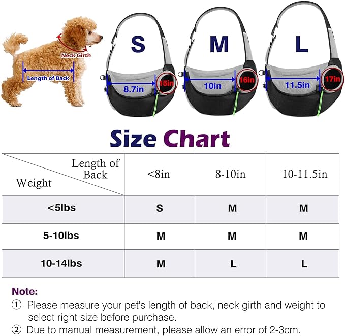 Pawaboo Pet Dog Sling Carrier, Hand Free Drawstring Dog Papoose with Adjustable Strap, Breathable Mesh Bag for Puppy Cat, Crossbody Satchel Dog Purse with Pocket for Outdoor Travel, Black, Large