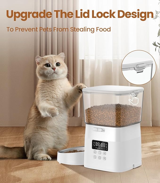 Automatic Cat Feeder,8Cups ROJECO Cat Food Dispenser with Timer,Portion Control Automatic Pet Feeder,Easy Set Up Indoor Use with Stainless Steel Bowl