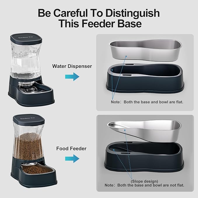 Automatic Dog Water Dispenser Gravity Stainless Steel Water Waterer & Food Feeder Set, Large Capacity Feeding Bowls for Medium & Large-Sized Dogs Cats Other Pets -(1 Gallon x2)