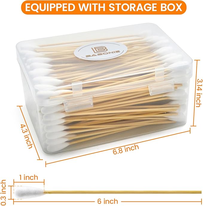 200 PCS Large Cotton Swabs in Storage Box - Dog Ear Cleaning Swabs, 6 inch Dog Ear Swab with Bamboo Handle - Big Cotton Swabs Soft and Thick, Extra Large Cotton Swabs Specially Designed for Pet Care