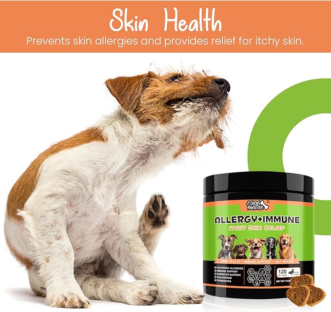 Allergy + Immune Chews for Dogs - Dog Supplements for Itchy Skin and Seasonal Allergy Relief- Natural Dog Immune Support- Digestive Health Probiotics - 120ct