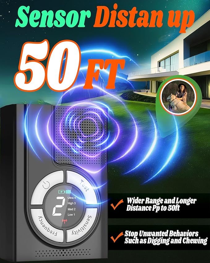 Anti Barking Device, 2 in 1 Ultrasonic Dog Barking Deterrent Devices Safe for Dogs, Dog Barking Control Devices Up to 50 Ft Range Dog Training & Behavior Aids, Anti Bark Device for Indoor & Outdoor