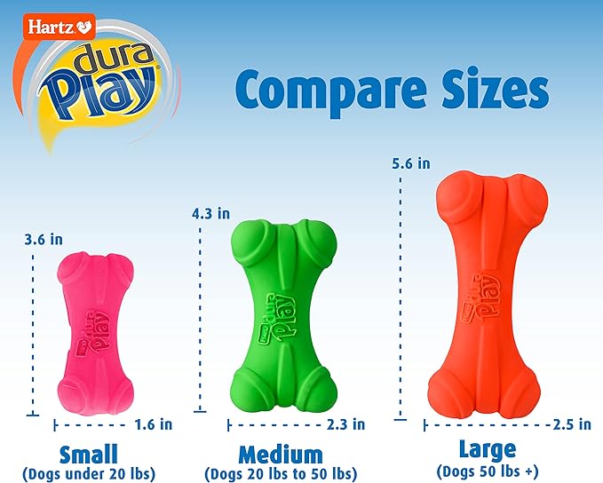Hartz DuraPlay Bone Squeaky Latex Dog Toy, Large, 3 Pack