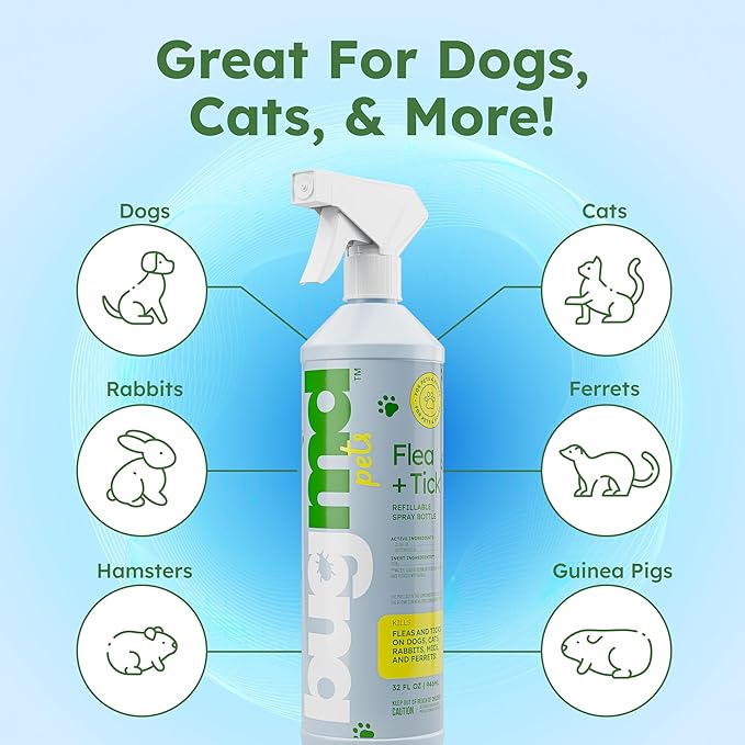 BugMD Flea and Tick Concentrate (3.7 oz, 2 Pack)- Essential Oil-Powered Formula, Controls Fleas, Ticks, Mites in Dogs, Cats, and Other Furred Animals, Spray on Pet Beds, Kennels