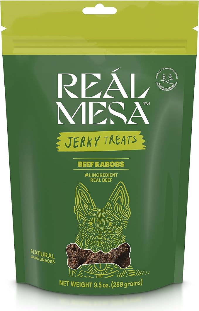 Real Mesa Beef Kabob Treats for Dogs - Dog Jerky - All-Natural, High-Protein Beef Dog Treats - Delicious & Healthy Dog Beef Jerky Snacks (9.5oz)