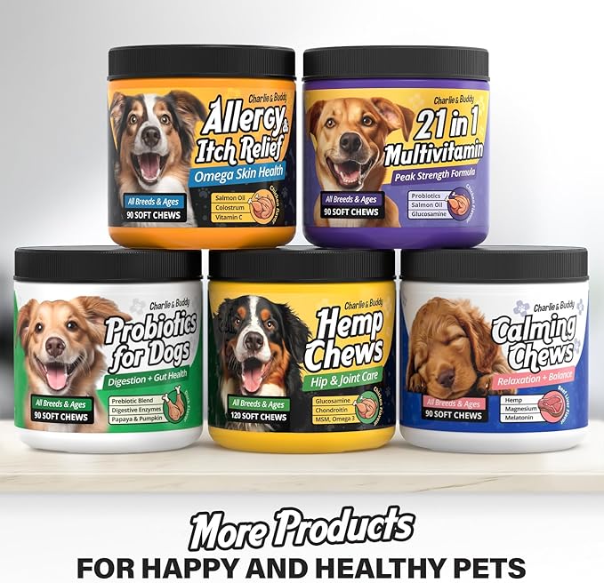 Charlie & Buddy Calming Chews for Dogs, Dog Anxiety Relief, Promote Relaxation, Dog Calming Chews with Melatonin for Dogs, Chamomile, Magnesium Citrate, 90 Soft Chews, Beef Liver Flavor