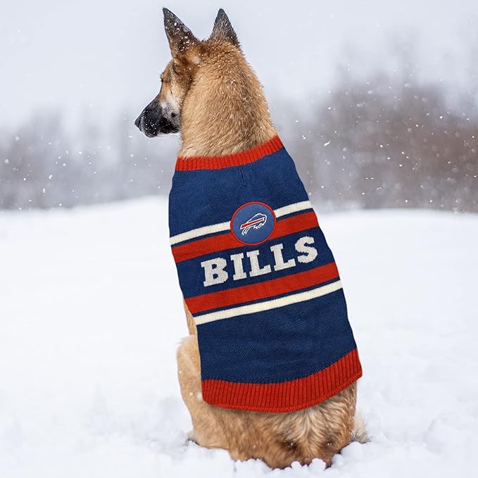 Pets First NFL Buffalo Bills Dog Sweater, Size Medium. Warm and Cozy Knit Pet Sweater with NFL Team Logo, Best Puppy Sweater for Large and Small Dogs, Team Color (BUF-4179-MD)
