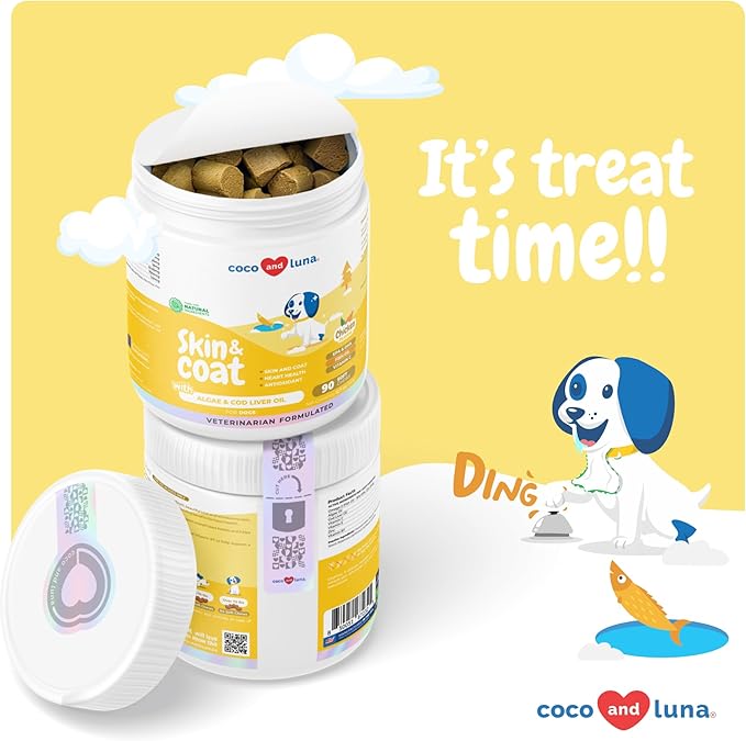 Omega 3 Fish Oil for Dogs - 90 Soft Chews - with Cod Liver Oil, Algae Oil, EPA & DHA Fatty Acids for Dog Shedding, Itchy, Dry Skin, Joint & Heart Support (Soft Chews)