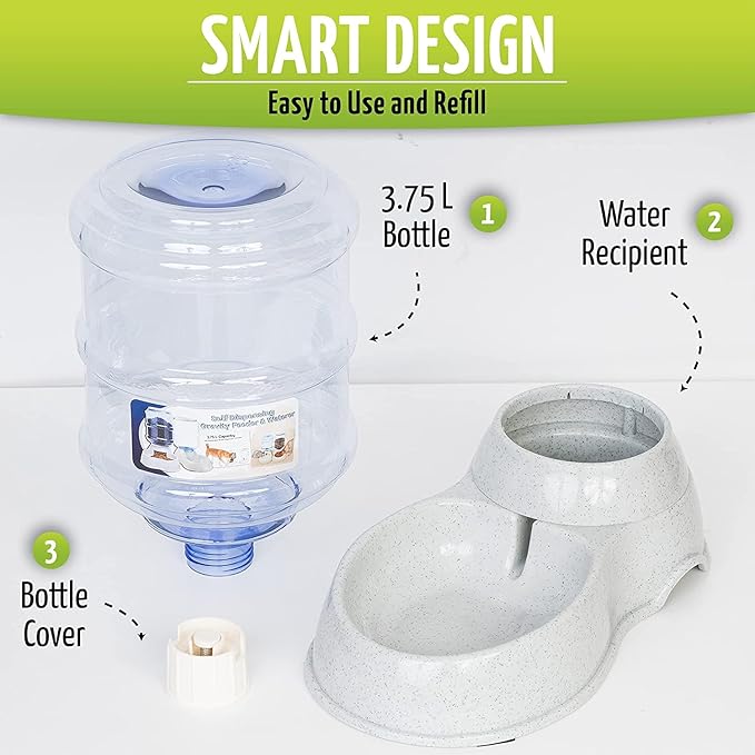 Zone Tech Self-Dispensing Pet Waterer - Premium Quality Durable Self-Dispensing Gravity 3.7 Liters Pet Waterer (2 Pack Self-Dispensing Pet Feeder)