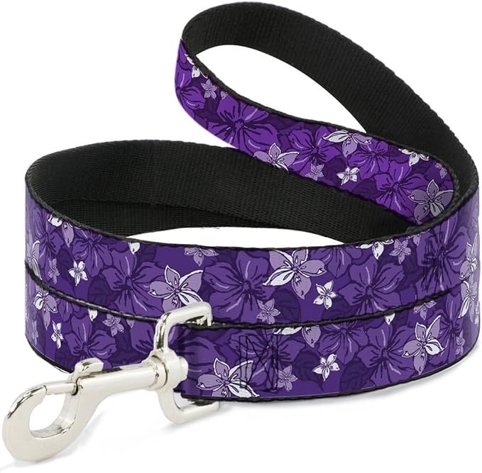 Dog Leash Hibiscus Collage Purple Shades 4 Feet Long 1.5 Inch Wide