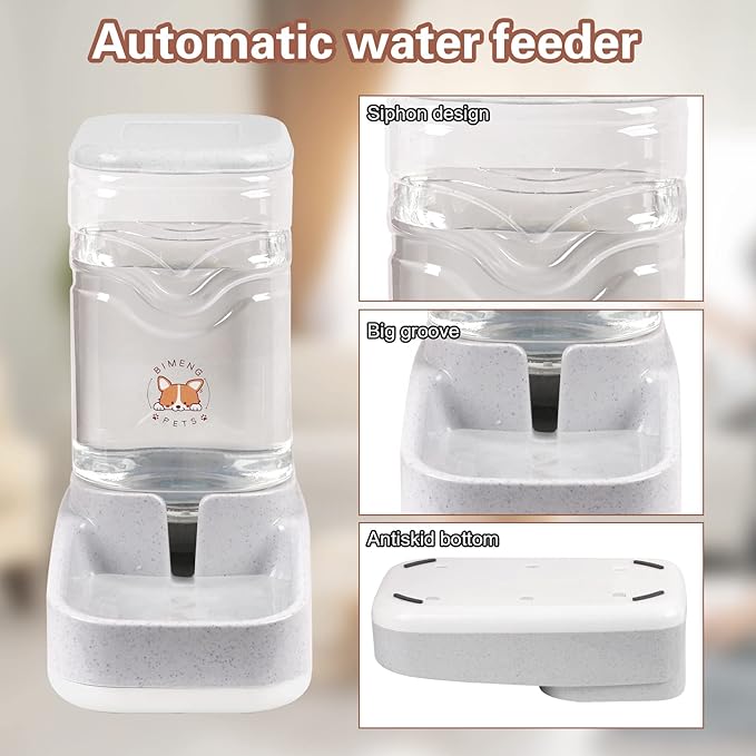 Automatic Dog Cat Gravity Water Bowl Dispenser Cat Water Fountain Large Capacity 3.8L,1 Gallon Large Capacity for Small Medium Pets (Grey Waterer)