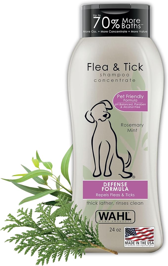 Wahl USA Flea & Tick Repelling Dog Shampoo for Pets – Defense Formula with Eucalyptus Cedar & Rosemary – 24 Oz - 820007A