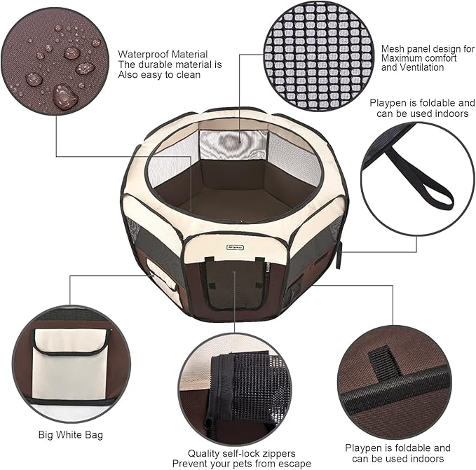 Portable Pet Playpen,Dog Playpen Foldable Pet Exercise Pen Tents for Dogs/Cats/Rabbits/Pets,Cat Playpen Indoor/Outdoor Travel Camping Use with Carry Case