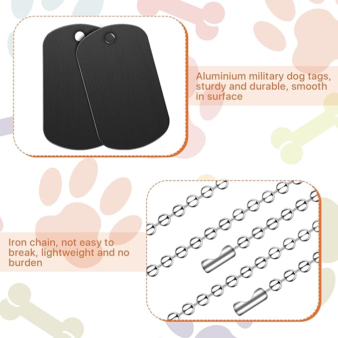100Pcs Military Dog Tags Set, 50Pcs Personalized Engraved Aluminum Blank Dog Tags and 50Pcs Iron Necklace Chain, Blank Dog Tags for Engraving, Dog Tags for Men, Black