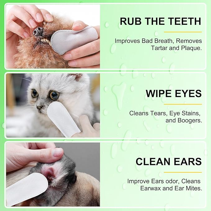 50Pcs Teeth Cleaning Wipes for Dogs & Cats, Dog Breath Freshener Dental Finger Wipes, Dog Dental Care Wipes Helps Wipe Away Plaque & Tartar - Freshens Breath, No-Rinse Dog Finger Toothbrush
