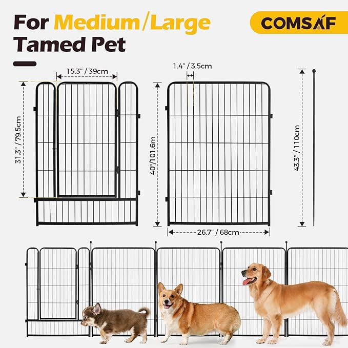 ComSaf Dog Playpen Outdoor, 40" Height 8 Panels Metal Dog Fence,Playpen for Large/Medium Dogs, Portable dog Playpen for Outdoor