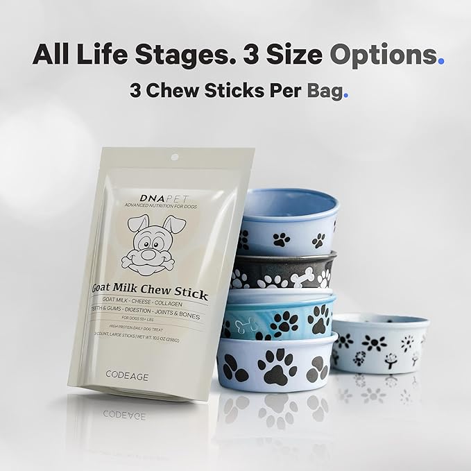 Goat Milk Chew Sticks for Dogs Supplement - High Protein, Collagen, Calcium, Cheese Probiotic Treats for Oral Health, Digestive Support, Bone & Joint Care - Small Dogs Up to 20 Lbs - 3-Count