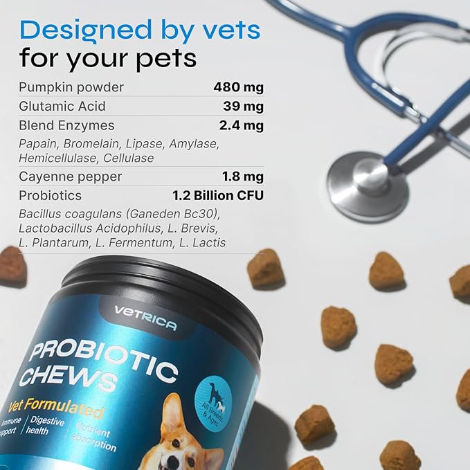 Duck-Flavored Canine Probiotics Chewables - Digestive Support and Immune System Maintenance, Gut Health