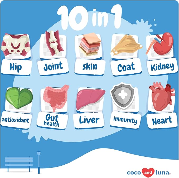 10 in 1 Multivitamin for Dogs - 90 Soft Chews - Hip and Joint Support with Glucosamine and Chondroitin - Cod Liver Oil & Vitamins with Coq10 for Skin & Heart Health, Gut & Immune Support
