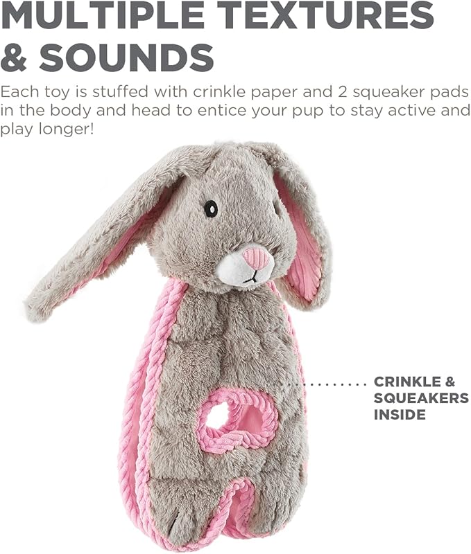 Outward Hound Cuddle Tugs Bunny Plush Squeaky Dog Toy