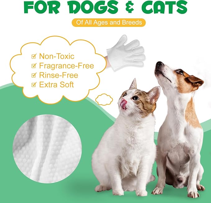 Cleaning Gloves for Dog and Cats,8PCS,Cleaner Wipes Fur Pet For Ears, Face, Paws, Coat and Skin,Nourish Fur Coconut Oil Grooming Cleaner Wipes Pet Bathing Gloves Wipes for Daily Care and Traveling