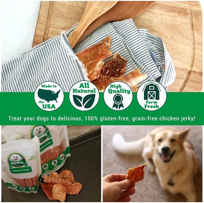 Lucky Premium Treats Chicken Jerky Fillets – Chicken Jerky Dog Treats Made with Sliced Lean Dehydrated Chicken Breast (7 oz)