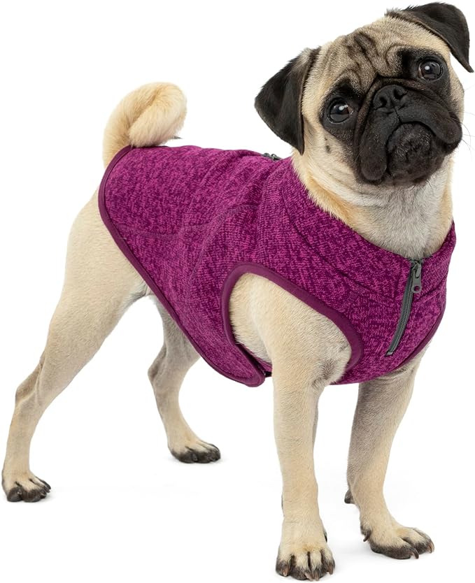 Kurgo Core Dog Sweater, Knit Dog Sweater with Fleece Lining, Cold Weather Pet Jacket, Zipper Opening for Harness, Adjustable Neck, Year-Round Sweater for Small Dogs (Heather Violet, Small)