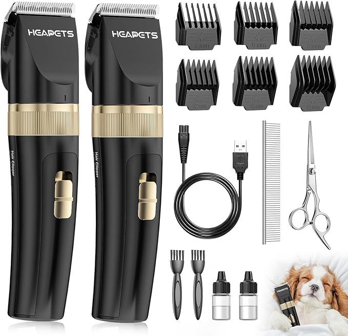 Dog Clippers for Grooming, 2 Pack Pet Hair Trimmers with 2 Speed Grooming Mode, Rechargeable, Cordless, Electric Quiet, Suitable for Dogs Cats (Black)