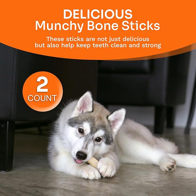 Premium Munchy Bone Sticks for Pets, Long Lasting Dog Chews for Aggressive Chewers, 2pc