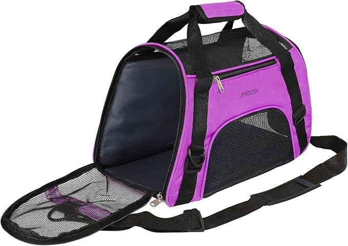 JMOON Cat Carrier Soft-Sided Airline Approved Pet Carrier Bag,Pet Travel Carrier for Cats,Dogs Puppy Comfort Portable Foldable Pet Bag (Medium, Purple)