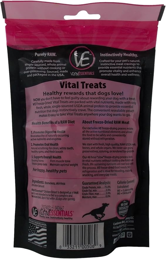 Vital Essentials Freeze-Dried Raw Dog Treats 3 Flavor Variety - (1) Each: Turkey Giblets, Salmon Bites, Chicken Breast (2-2.5 Ounces) - Plus Rope Toy and Fun Animal Facts Booklet Bundle