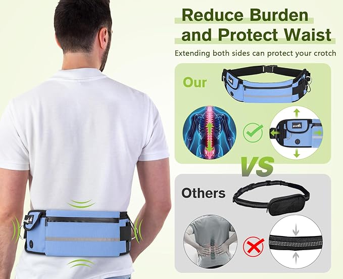 Pecute Hands Free Dog Leash with Pouch, Waist Belt Fanny Pack with Soft Pads, Dual Padded Handles, and Durable Bungee for Walking, Hiking, Jogging Biking, and Running (Up to 220lbs) Blue