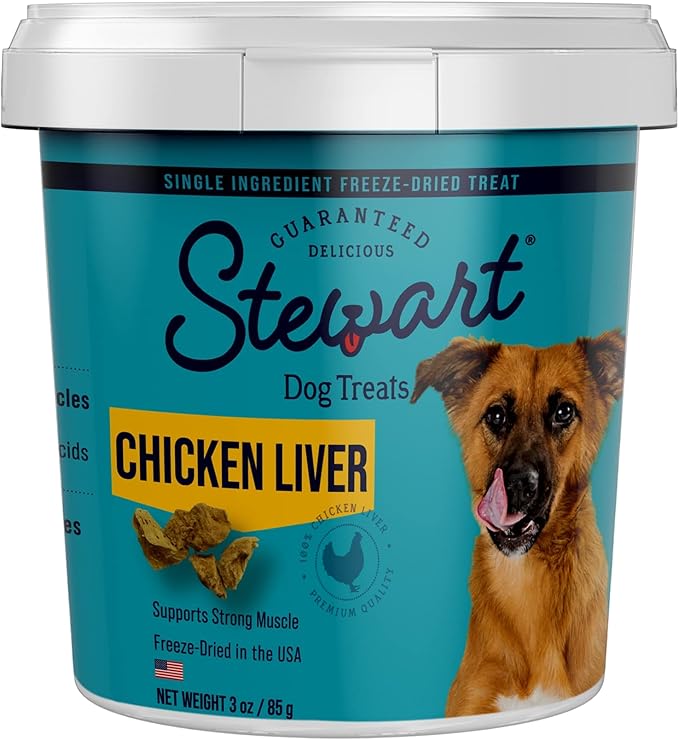 Stewart Freeze Dried Dog Treats, Beef Liver, Salmon, Chicken Liver & Chicken Breast, 4 oz, 12 oz, 14 oz, 21 oz, Resealable Tub, Grain Free & Gluten Free, Single Ingredient, Dog Training Treats