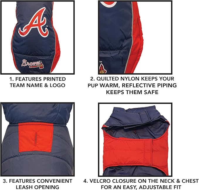Pets First MLB Atlanta Braves Puffer Vest for Dogs & Cats, Size Medium. Warm, Cozy, and Waterproof Dog Coat, for Small and Large Dogs/Cats. Best MLB Licensed PET Warming Sports Jacket (BRV-4081-MD)