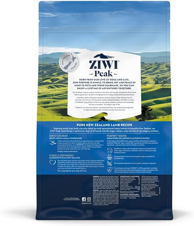 ZIWI Peak Air-Dried Dog Food – All Natural, High Protein, Grain Free and Limited Ingredient with Superfoods (Lamb, 2.2 lb)