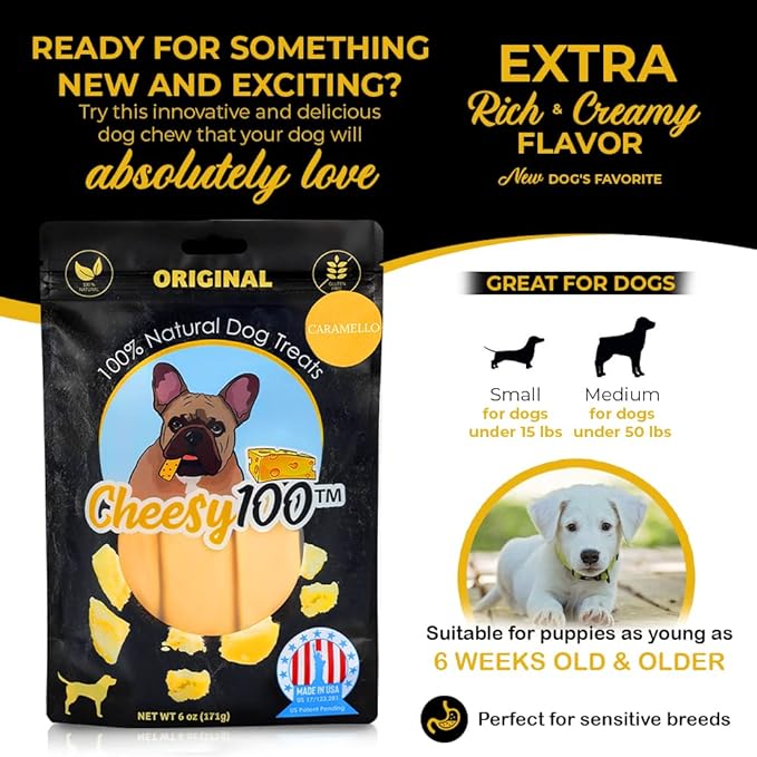 Cheese Dog Chews|US-Crafted for Puppies & Dogs |Natural Alternative to Himalayan Dog Chews & Yak Chews| Salt & Rawhide-Free(3X Caramelo Sticks)