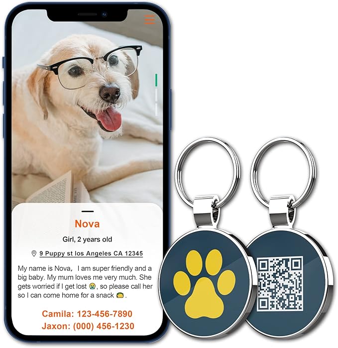 MYLUCKYTAG QR Code Pet ID Tags Dog Tags - Pet Online Profile - Scan QR Receive Instant Pet Location Alert Email