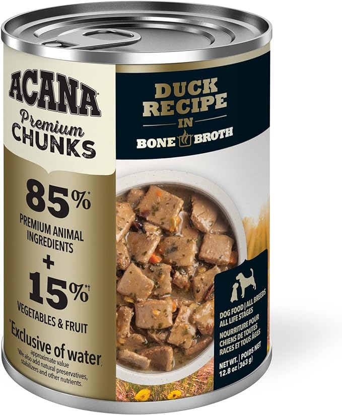 ACANA Premium Chunks Wet Dog Food, Duck Recipe in Bone Broth, 12.8oz (Case of 12)