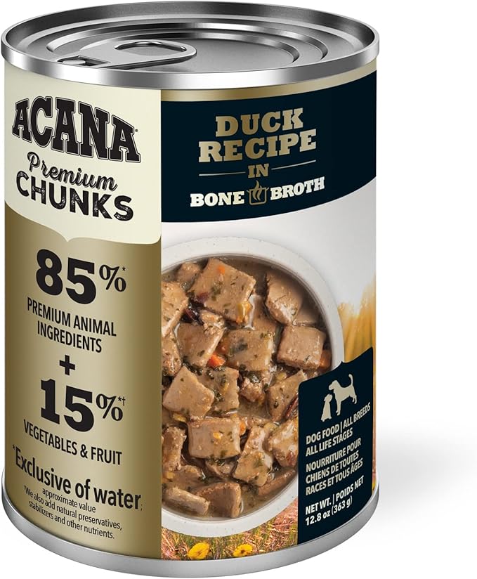 ACANA Premium Chunks Wet Dog Food, Duck Recipe in Bone Broth, 12.8oz (Case of 12)