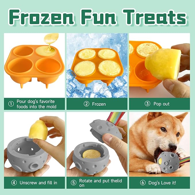 Dog Chew Toys,Treat Tray for Frozen Dog Food,Long-Lasting Durable Fillable Dog Treat Dispensing Dog Toy,Freezable Fillable Rubber Dog Toys with Silicone Treat Tray (Gray&Treat Mold)