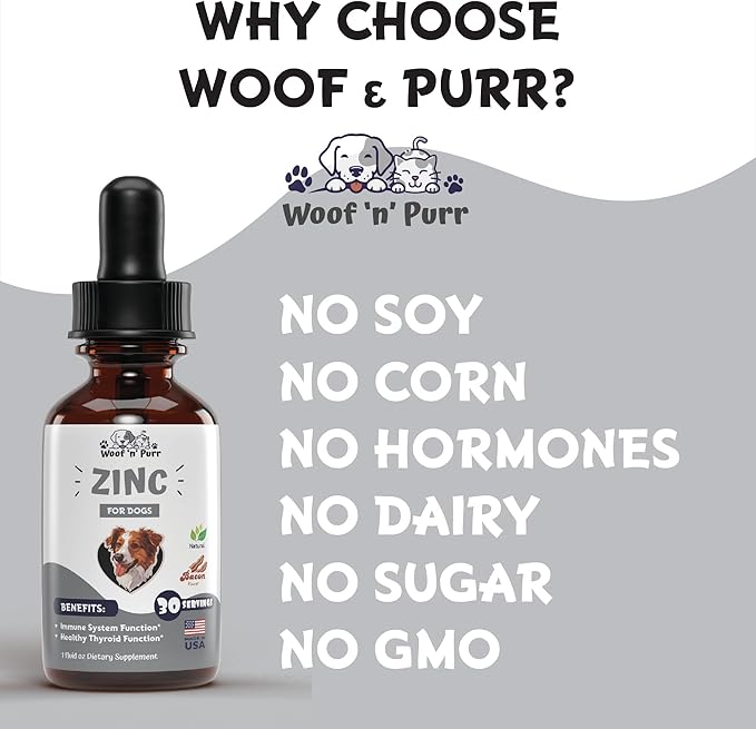 Zinc for Dogs - Dog Zinc Supplement - Helps to Support Healthy Skin, Coat, Immune Health & More - Dog Zinc - Dog Skin and Coat Supplement - Skin and Coat Supplement for Dogs - 1 fl oz - Bacon Flavor