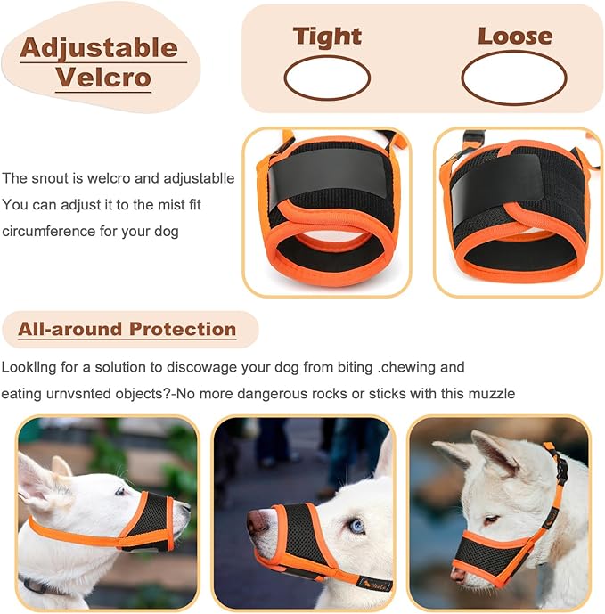 HEELE Dog Muzzle,Soft Nylon Muzzle Anti Biting Barking Chewing,Air Mesh Breathable Drinkable Adjustable Loop Pets Muzzle for Small Medium Large Dogs 4 Colors 4 Sizes