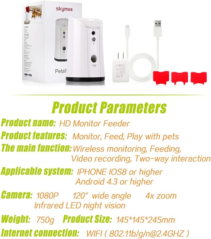 SKYMEE SM-02 Dog Camera Treat Dispenser, Remote Pet Camera with Two-Way Audio and Night Vision remote via APP, Compatible with Alexa