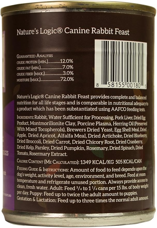 Natures Logic NL00180 Grain-Free Rabbit Feast Wet Dog Food, One Size