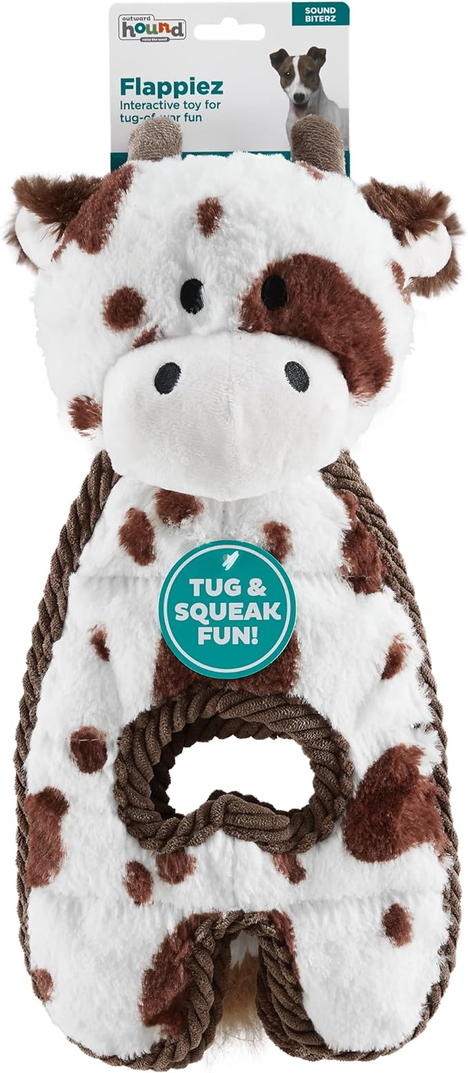 Outward Hound Cuddle Tugs Cow Plush Squeaky Dog Toy