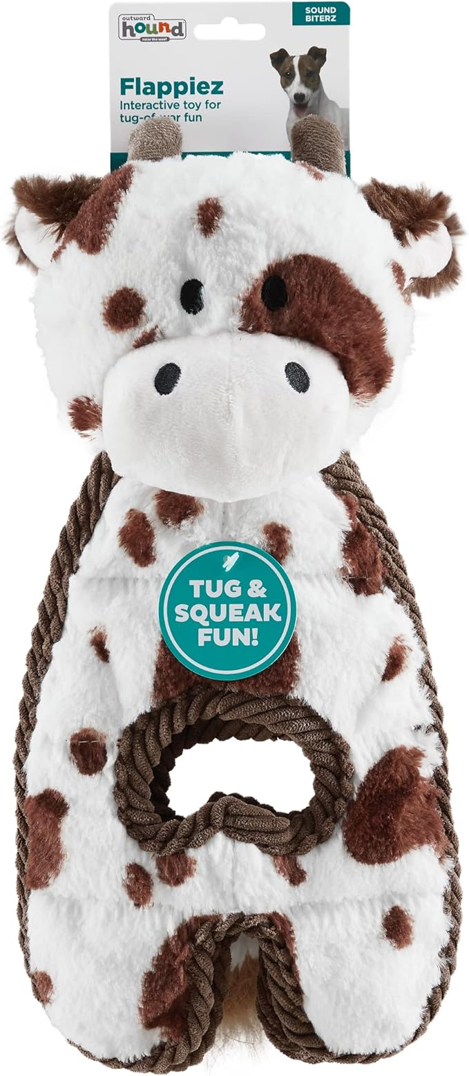 Outward Hound Cuddle Tugs Cow Plush Squeaky Dog Toy