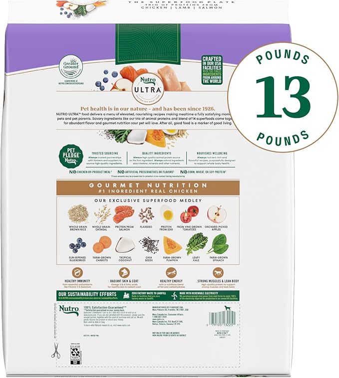 Nutro Ultra Adult Dry Dog Food with a Trio of Proteins from Chicken, Lamb and Salmon, 13 lb. Bag
