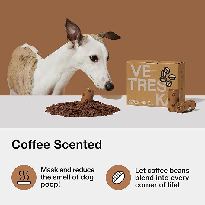 VETRESKA Dog Poop Bags, Coffee Scented Waste Bags, Leak Proof, Extra Thick and Large Dog Pet Bags for Dogs and Cats - 540 Count Bags (36 Refill Rolls)