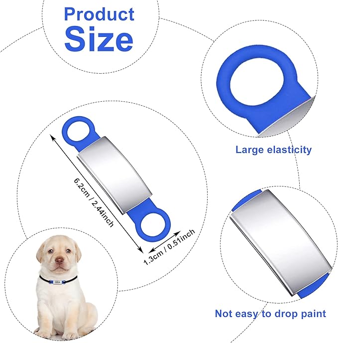 6 Pcs Slide On Dog ID Tag, Dog Collar Tag, Silicone Stainless Steel Dog Cat Personalized Name Engraved Tags, Custom Dog Tags, Silent Dog License Tag, Blank Pet ID Tags for Dogs Cats (6 Colors)